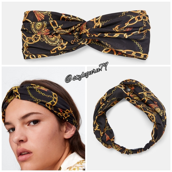 Zara Accessories - NWT, ZARA, Chain Print Knotted Headband.